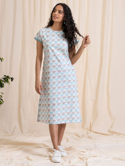 Akiso - Blue Grey Print Midi With Slits