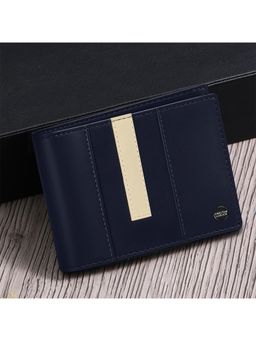 Carlton London - Mens Classic Genuine Leather Bi-Fold Wallet With Coin Pocket Navy Blue