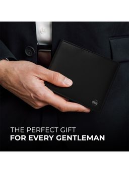 Carlton London - Mens Classic Genuine Leather Bi-Fold Wallet With Coin Pocket Black