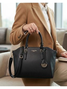 Carlton London - Womens Stylish Box Handbag With Detachable Strap Black