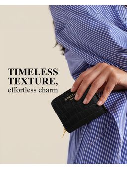 Carlton London - Women Estelle Zip Around Textured Wallet With Gold Hardware Black