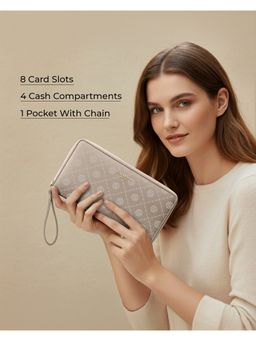 Carlton London - Women Printed Zip Around Wallet With Detachable Wrist Strap Beige