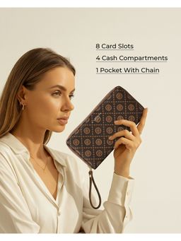 Carlton London - Women Printed Zip Around Wallet With Detachable Wrist Strap Brown