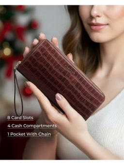 Carlton London - Women Estelle Zip Around Textured Wallet With Gold Hardware Brown