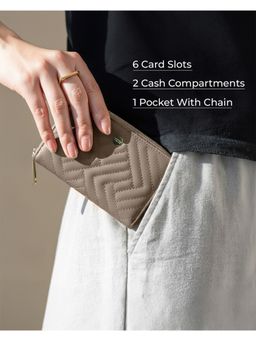 Carlton London - Women Estelle Zip Around Textured Wallet With Gold Hardware Beige