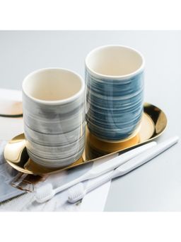 Kuber Industries - Toothbrush Holder with Metal Tray Blue Grey