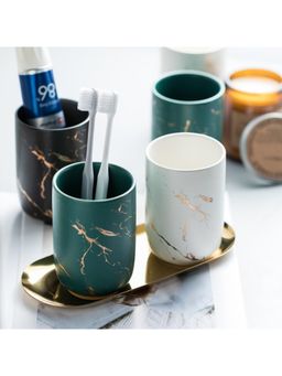 Kuber Industries - Toothbrush Holder with Metal Tray White Green