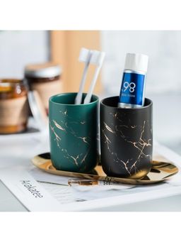 Kuber Industries - Toothbrush Holder with Metal Tray Blue Green