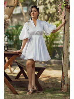 Label Swish - White Cotton Floral Mini Dress