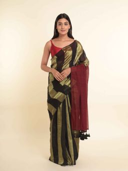 Suta - Black Stripes Cotton Blend Saree