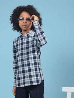 CRIMSOUNE CLUB - Boys Navy Blue Checks Cotton Shirt