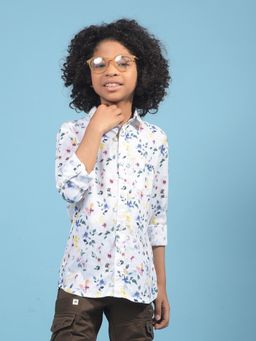 CRIMSOUNE CLUB - Boys White Floral Print Linen Shirt