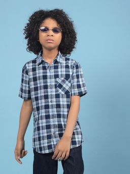 CRIMSOUNE CLUB - Boys Navy Blue Checks Cotton Shirt