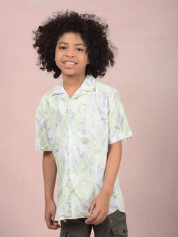 CRIMSOUNE CLUB - Boys Green Floral Print Collar Neck Shirt
