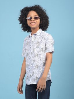 CRIMSOUNE CLUB - Boys Olive Floral Print Cotton Shirt