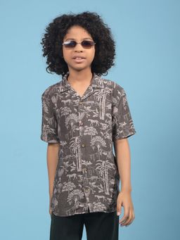 CRIMSOUNE CLUB - Boys Green Floral Print Collar Neck Shirt