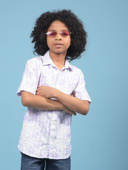 CRIMSOUNE CLUB - Boys Purple Floral Cotton Shirt