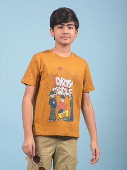 CRIMSOUNE CLUB - Boys Mustard Graphic Print Cotton T-shirt