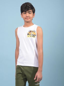 CRIMSOUNE CLUB - Boys White Graphic Print Sleeveless T-shirt