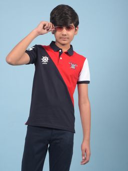 CRIMSOUNE CLUB - Boys Red Colorblock Polo Neck T-shirt