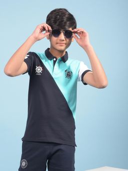 CRIMSOUNE CLUB - Boys Blue Colorblock Polo Neck T-shirt