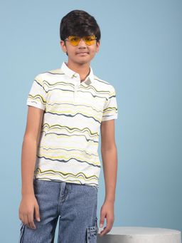 CRIMSOUNE CLUB - Boys White Printed Polo Neck T-shirt