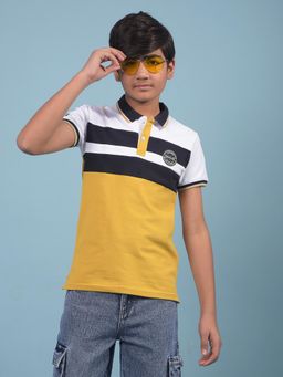 CRIMSOUNE CLUB - Boys Mustard Colorblock Polo Neck T-shirt