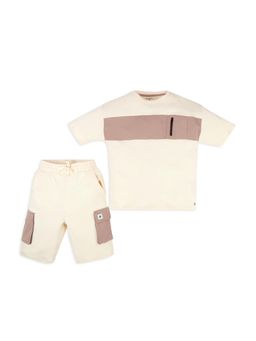 My Milestones - Ecru Cotton Kyro Bio Wash Color Block Co-Ord (Set of 2)