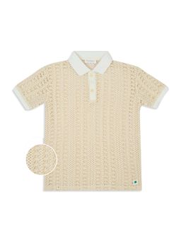 My Milestones - Beige Bali Soft Crochet Knit Collar Polo T-shirt