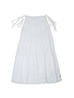 My Milestones - Lace Details White Cotton Sophie Eyelet Tiered Dress
