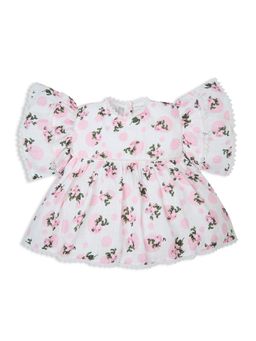 My Milestones - Lace Detail Tea Rose Printed Ruby Soft Muslin Top