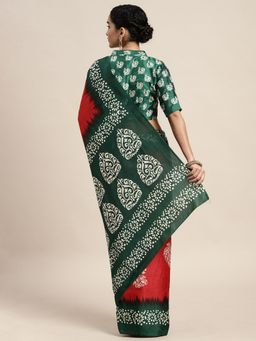 Odette - Manipuri Silk Red Printed Saree with Unstitched Blouse