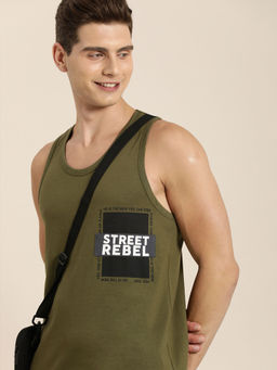 Difference of Opinion - Olive Typographic Sleeveless T-shirt