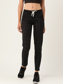 Femea - Women Black Printed Cotton Straight Fit Track Pant