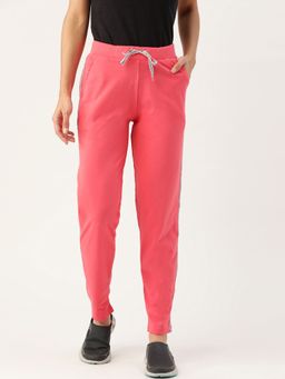 Femea - Women Pink Solid With Side Tape Cotton Straight Fit Track Pant
