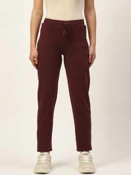 Femea - Women Maroon Solid Straight Fit Burgundy Track Pant