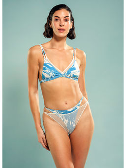 Trove Label - Peek-A-Mesh Abstract Bikini Top and Briefs Blue (Set of 2)