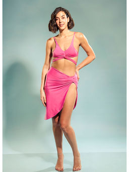 Trove Label - Twisted Knot Solid/Plain Bikini Top and Briefs and Shrong Pink (Set of 3)