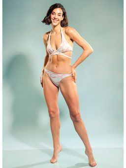 Trove Label - Oceanic Ripple Abstract Bikini Top and Bikinis White (Set of 2)