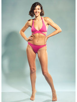 Trove Label - Oceanic Ripple Solid/Plain Bikini Top and Bikinis Pink (Set of 2)