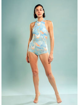 Trove Label - Round Neck Panelled Swimsuit in Under Ocean Abstract Coral Reef Print