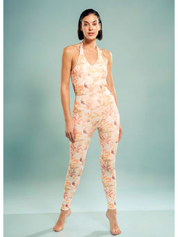 Trove Label - Curvy V-Neck Full Swimsuit in Hued Illusory Waves Print