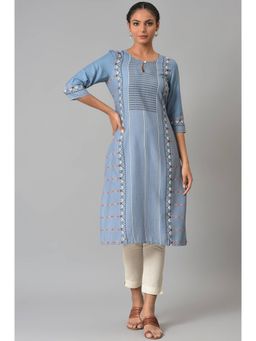 W - Blue Kurta with Slim Pants (Set of 2)