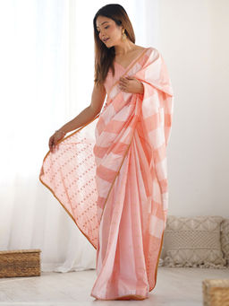 SATRANI - Women Peach Colorblock Woven Saree with Unstitched Blouse