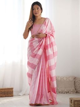 SATRANI - Women Pink Colorblock Woven Saree with Unstitched Blouse
