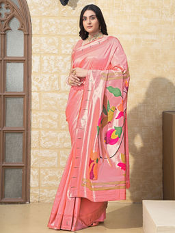 SATRANI - Women Pink Silk Blend Paithani Saree with Unstitched Blouse