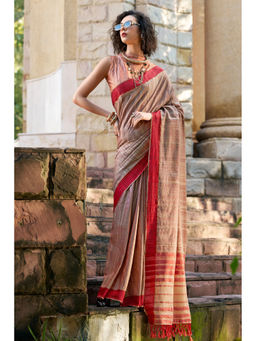Mysilklove - Roman Coffee Brown Handloom Katan Saree with Unstitched Blouse