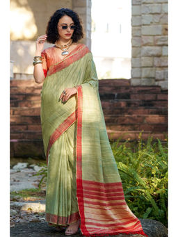 Mysilklove - Clay Creek Green Handloom Katan Saree with Unstitched Blouse