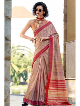 Mysilklove - Antique Brass Brown Handloom Katan Saree with Unstitched Blouse