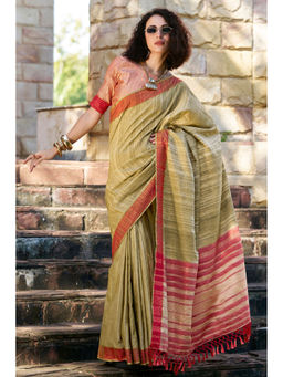 Mysilklove - Barley Corn Green Handloom Katan Saree with Unstitched Blouse